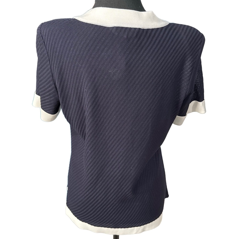 Misook NWOT Women’s Short Sleeve Cardigan in Navy|White-Size Small - Picture 7 of 10